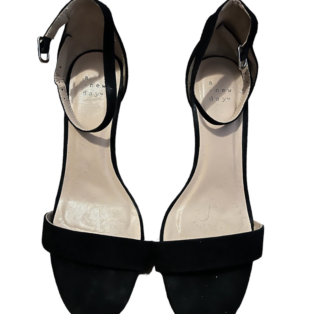 Black ankle strap kitten heels